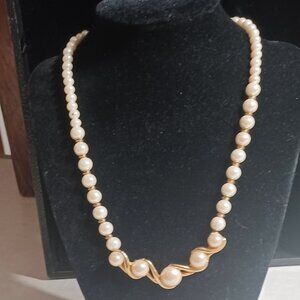 Vintage Pearl Necklace, Gold Beads Between Each Pearl